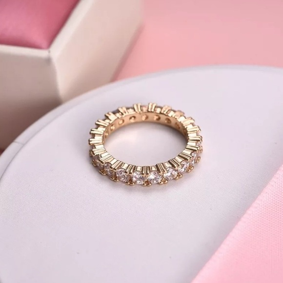 2mm 14K Gold plated Wedding Band S925 Moissanite Eternity Stackable - Picture 2 of 4